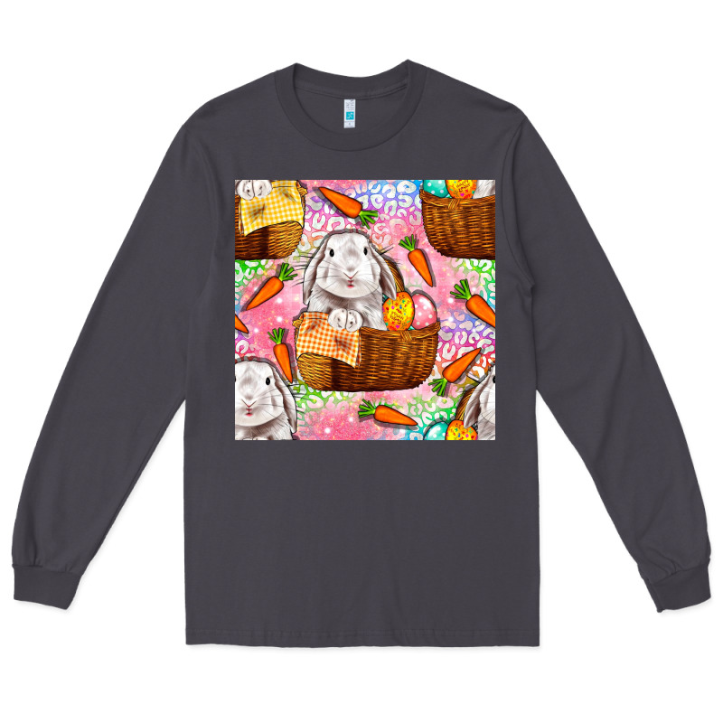 Easter Bunny With Hamper Seamless Pattern Long Sleeve Tee by BundleAndBundleShop | Teevron