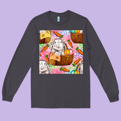 Easter Bunny With Hamper Seamless Pattern Long Sleeve Tee Designed By Bundleandbundleshop