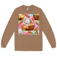 Toasted Coconut Easter Bunny With Hamper Seamless Pattern Long Sleeve Tee - BundleAndBundleShop