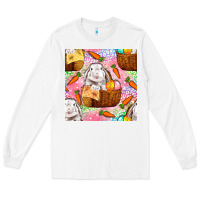 White Easter Bunny With Hamper Seamless Pattern Long Sleeve Tee - BundleAndBundleShop