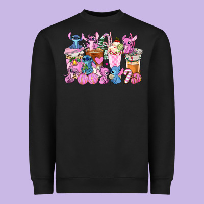 Stitch And Lilo Pink Christmas Coffee Cups Heavyweight Sweatshirt Designed By Adodesignshop