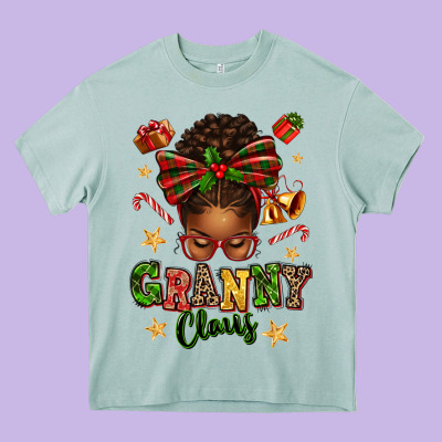 Granny Claus Afro Messy Bun Heavy Core Tee Designed By Texasbilliewilder