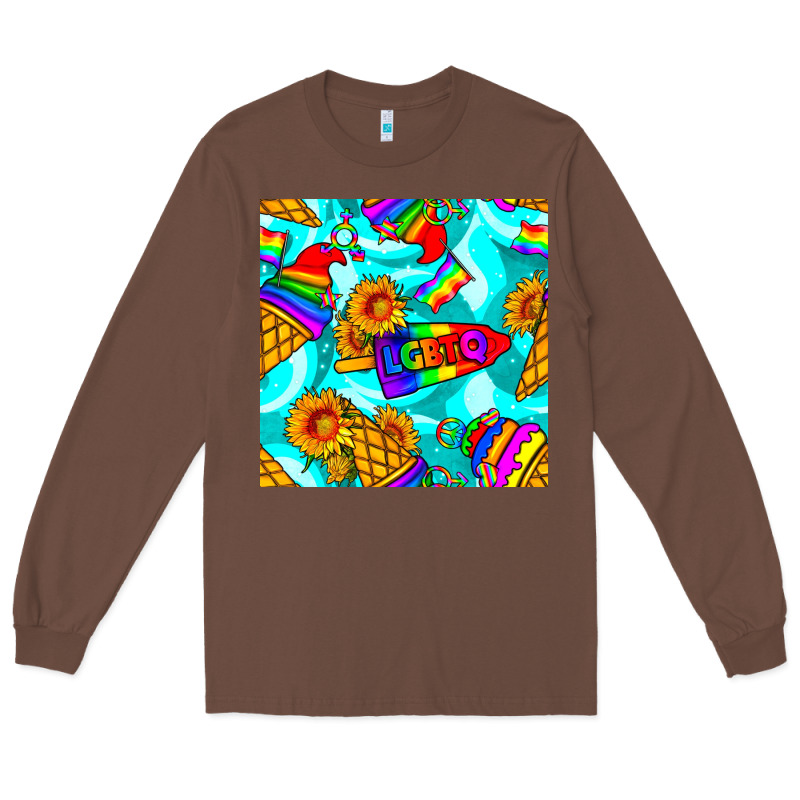 Pride Lgbtq Ice Cream And Sunflowers Seamless Long Sleeve Tee by BundleAndBundleShop | Teevron