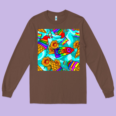 Pride Lgbtq Ice Cream And Sunflowers Seamless Long Sleeve Tee Designed By Bundleandbundleshop