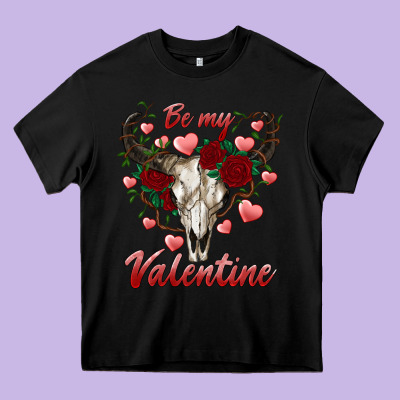 Be My Valentine Bull Skull Heavy Core Tee Designed By Ranaportraitstore