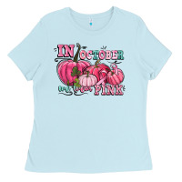 Baby Blue in october we wear pink Ladies Tee - CowGirlArtShop