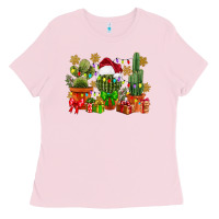 Bubblegum Pink christmas cactus Ladies Tee - CowGirlArtShop