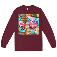 Burgundy Easter Bunny With Truck Seamless Pattern Long Sleeve Tee - BundleAndBundleShop