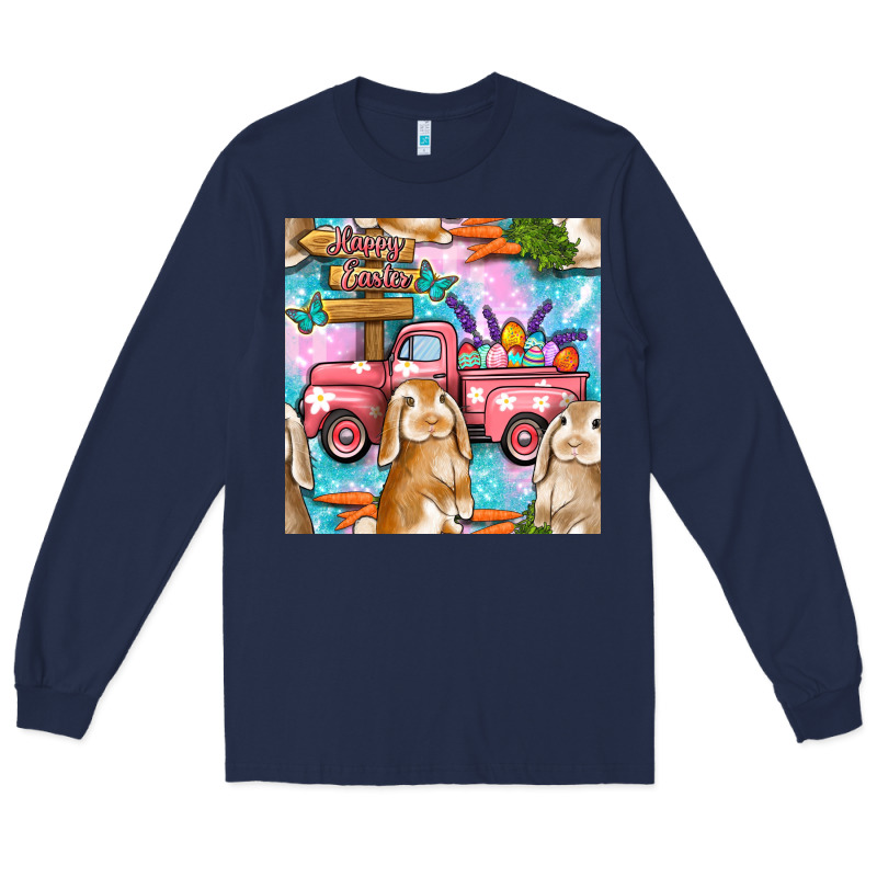 Easter Bunny With Truck Seamless Pattern Long Sleeve Tee by BundleAndBundleShop | Teevron