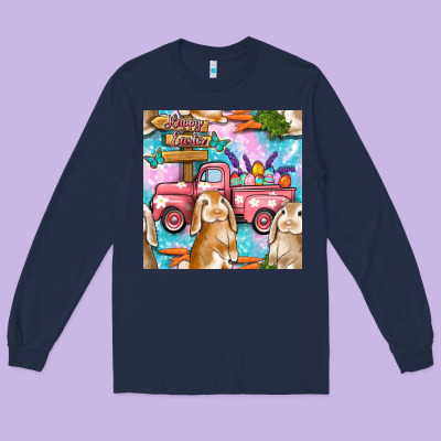 Easter Bunny With Truck Seamless Pattern Long Sleeve Tee Designed By Bundleandbundleshop
