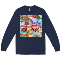 Navy Easter Bunny With Truck Seamless Pattern Long Sleeve Tee - BundleAndBundleShop