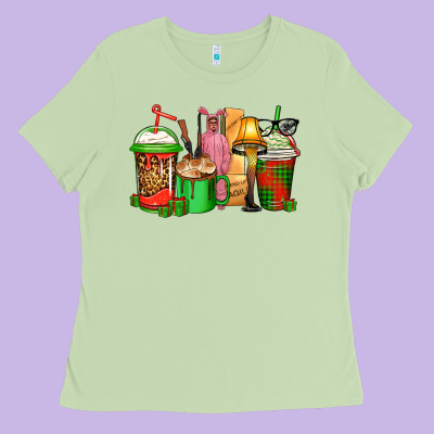 Christmas Movie Coffee Cups Ladies Tee Designed By Cowgirlartshop
