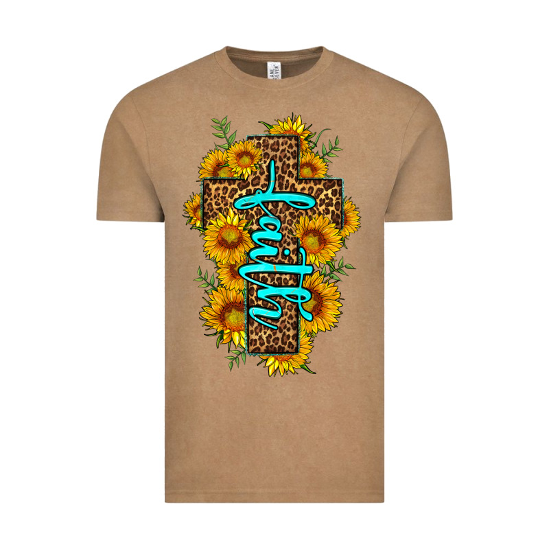 Faith Sunflower Leopard Cross Olivia Vintage Tee by OliviaCreatesArt | Teevron