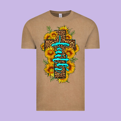 Faith Sunflower Leopard Cross Olivia Vintage Tee Designed By Oliviacreatesart