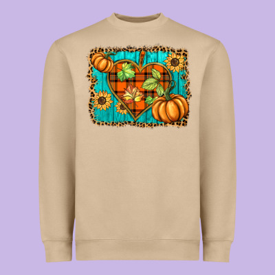 Fall Pumpkins And Sunflowers Heart Heavyweight Sweatshirt Designed By Barkaloodesign