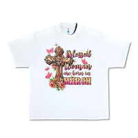 White Blessed women are born in March Urban Heavy Tee - FaDigitalArtStudio