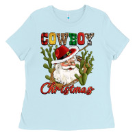 Baby Blue cowboy christmas western cactus Ladies Tee - CowGirlArtShop