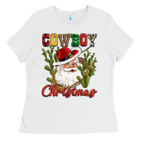 White cowboy christmas western cactus Ladies Tee - CowGirlArtShop