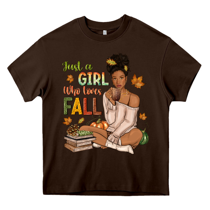 Just A Girl Who Loves Fall Afro Woman Heavy Core Tee by NancyCooperArtShop | Teevron