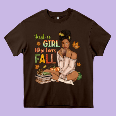 Just A Girl Who Loves Fall Afro Woman Heavy Core Tee Designed By Nancycooperartshop