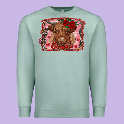 Be Mine Highland Cow Premium Sweatshirt Designed By Adodesignshop
