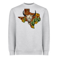 Heather Grey bull skull texas map western Heavyweight Sweatshirt - BarkalooDesign