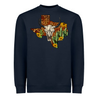 Navy bull skull texas map western Heavyweight Sweatshirt - BarkalooDesign
