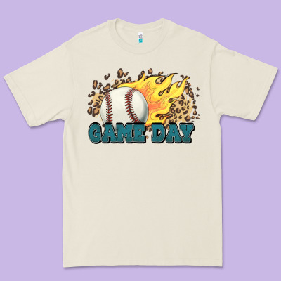 Game Day Baseball Leopard Flames Fireball Premium Tee Designed By Howdyjamesfarm