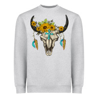 Heather Grey bull skull western Heavyweight Sweatshirt - BarkalooDesign