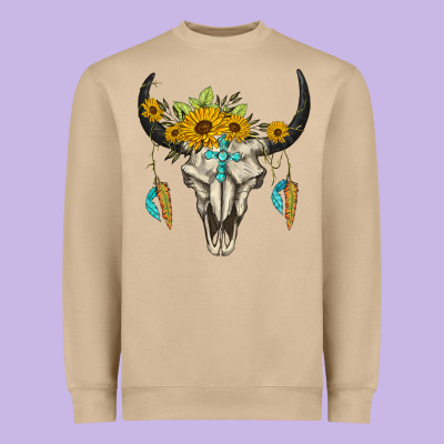 Bull Skull Western Heavyweight Sweatshirt Designed By Barkaloodesign