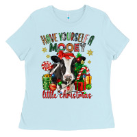 Baby Blue have yourself a little christmas cow Ladies Tee - CowGirlArtShop