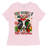 Bubblegum Pink have yourself a little christmas cow Ladies Tee - CowGirlArtShop