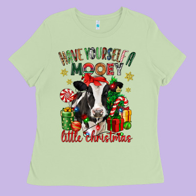 Have Yourself A Little Christmas Cow Ladies Tee Designed By Cowgirlartshop