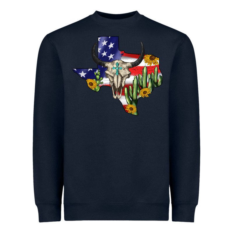Bull Skull Texas Map American Playng Heavyweight Sweatshirt by BarkalooDesign | Teevron