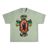 Oil Green Our Lady Of Guadalupe Cross Urban Heavy Tee - RanaPortraitStore