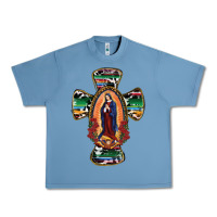 Pebble Blue Our Lady Of Guadalupe Cross Urban Heavy Tee - RanaPortraitStore