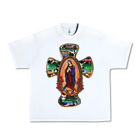 White Our Lady Of Guadalupe Cross Urban Heavy Tee - RanaPortraitStore