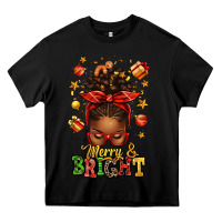 Black merry and bright christmas afro messy bun Heavy Core Tee - texasbilliewilder