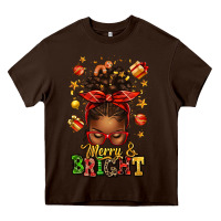 Chocolate Brown merry and bright christmas afro messy bun Heavy Core Tee - texasbilliewilder