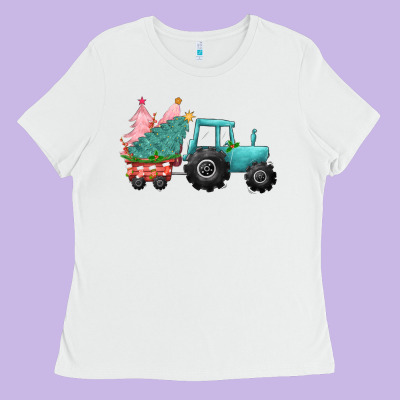 Christmas Tree Tractor Ladies Tee Designed By Cowgirlartshop