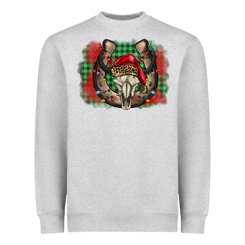 Christmas Horseshoe Bull Skull Heavyweight Sweatshirt by BarkalooDesign | Teevron