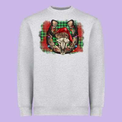 Christmas Horseshoe Bull Skull Heavyweight Sweatshirt Designed By Barkaloodesign