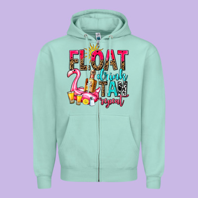 Float Drink Tan Repeat Zipper Hoodie Designed By Adodesignshop