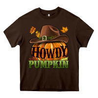 Chocolate Brown Howdy pumpkin Heavy Core Tee - NancyCooperArtShop