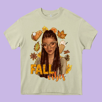 Fall Vibes Afro Woman Heavy Core Tee Designed By Nancycooperartshop