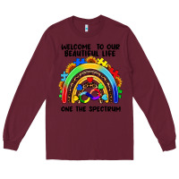 Burgundy Autism rainbow Long Sleeve Tee - FaDigitalArtStudio