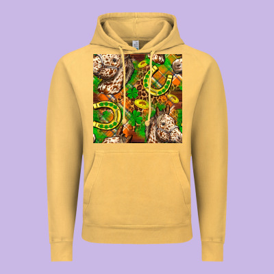 St. Patrick's Day Horse With Horseshoes Seamless Vintage Hoodie Designed By Fadigitalartstudio