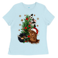 Baby Blue heifer cow gnomies christmas tree Ladies Tee - CowGirlArtShop