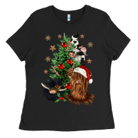 Black heifer cow gnomies christmas tree Ladies Tee - CowGirlArtShop