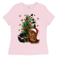 Bubblegum Pink heifer cow gnomies christmas tree Ladies Tee - CowGirlArtShop